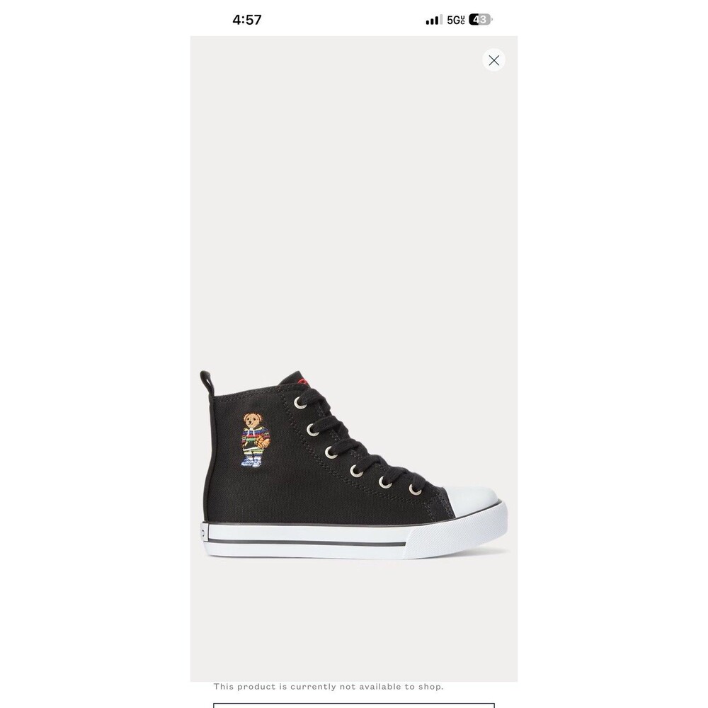 Polo Ralph Lauren Shoes High Top Mens 5.5 Black Polo Bear Sneakers Skater Canvas